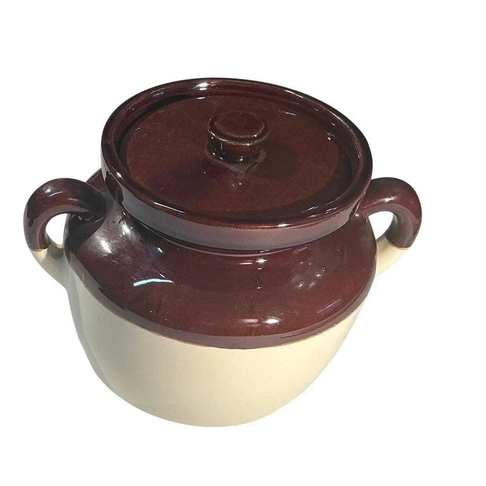 Vintage McCoy Pottery Durgin Park Bean Pot with Lid Brown Cream‎ Stoneware 341